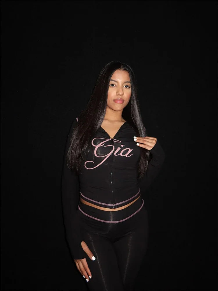 2025 Spring Fashion New Casual Women's Sets Long Sleeve Zipper Hoodie Tops and Pants Streetwear White Two 2 Piece Set Outfits