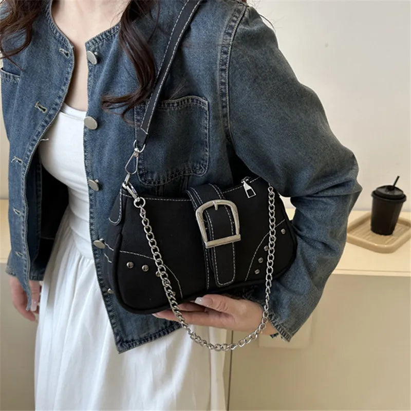 Simple Retro Underarm Bag Fashionable Trend Casual Shoulder Bag Canvas Casual Texture Crossbody Bag for Women