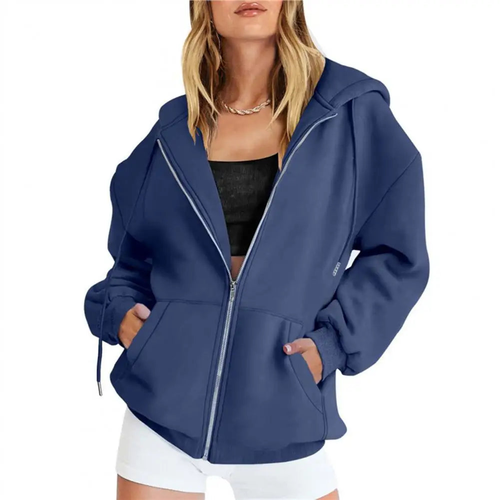 Women Zip Up Hoodies Long Sleeve Oversized Sweatshirt Autumn Fleece Jackets with Pockets Casual Workout Outfits