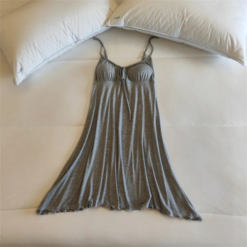 Sexy Nightgown Women Sling Night Dress Chest Pad Sleepwear Nightshirt Modal Ladies Slim Nightwear Casual Home Sleep Shirt