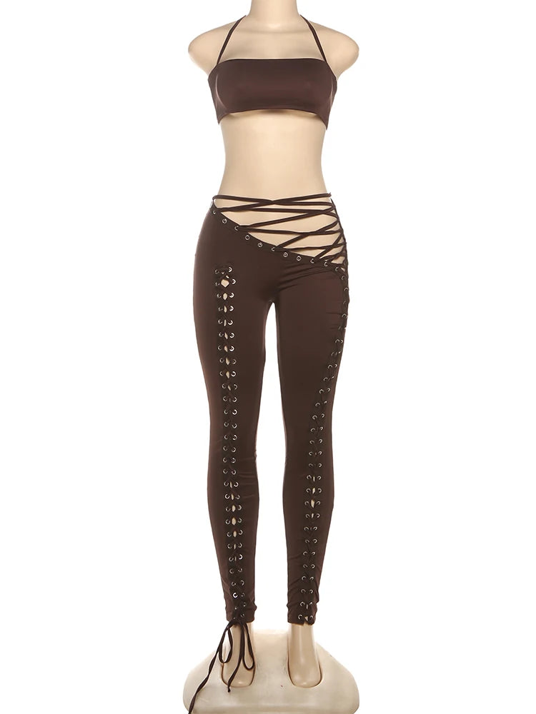 Halter Camisole & Shirring Hollow Pants Set — Women's Clubwear
