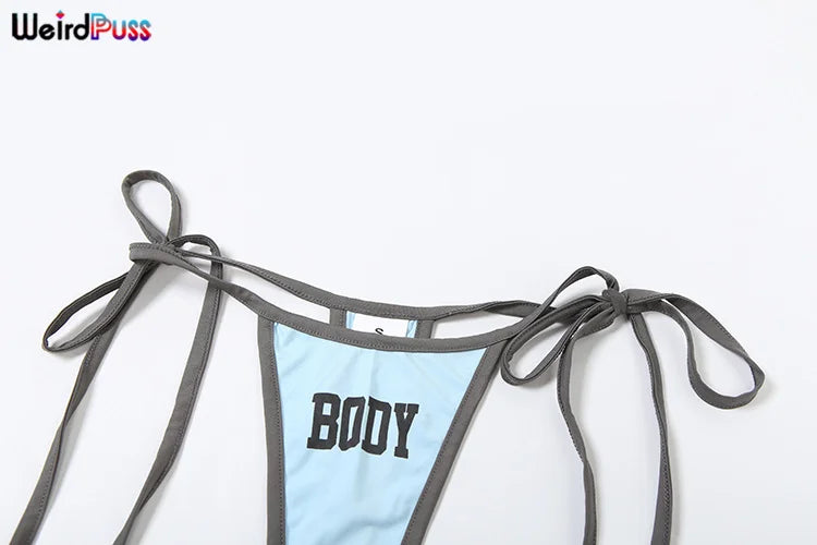 Weird Puss Beach Vacation 3Piece Set Women Letter Print Sexy Summer Bra+Bandage Briefs+Skirts Hipster Midnight Matching Clubwear