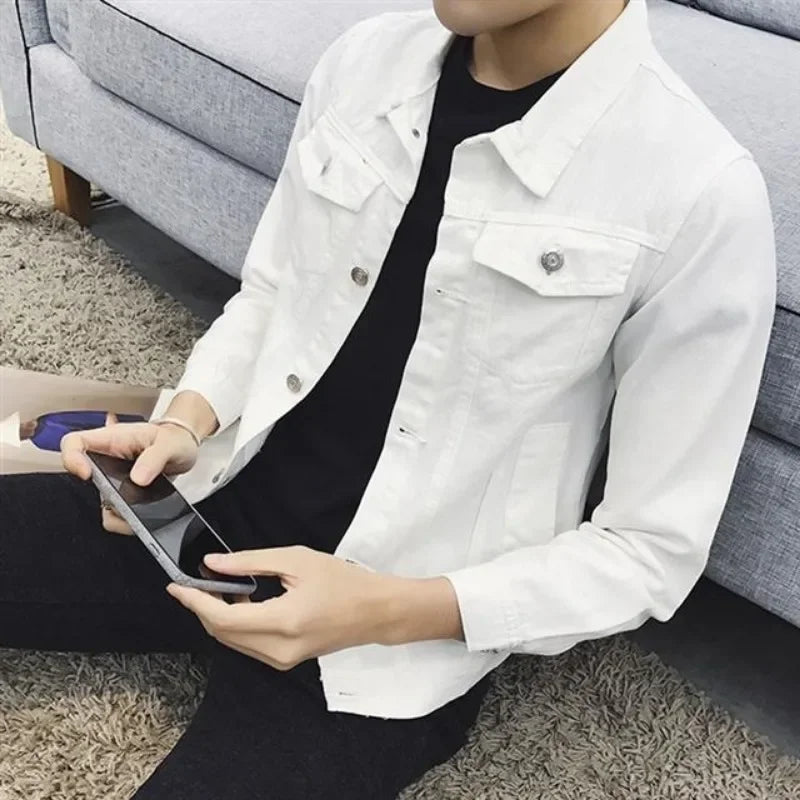 Button Short Casual Slim Cowboy Coat for Men Korean Popular Clothes Denim Jackets Man Loose New In Designer Branded Rock Lxury