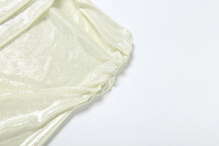 Weird Puss Thin Sexy Women 2 Piece Set Glitter Sheet Metal Backles Shalter Tank Tops+Ribbon Skirts Tight Vacation Matching Suits