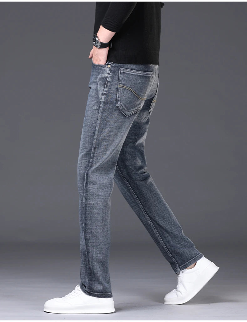 2024 Spring/Summer Men's Comfortable and Versatile Breathable Slim fit denim pants in three colors: straight leg thin pants