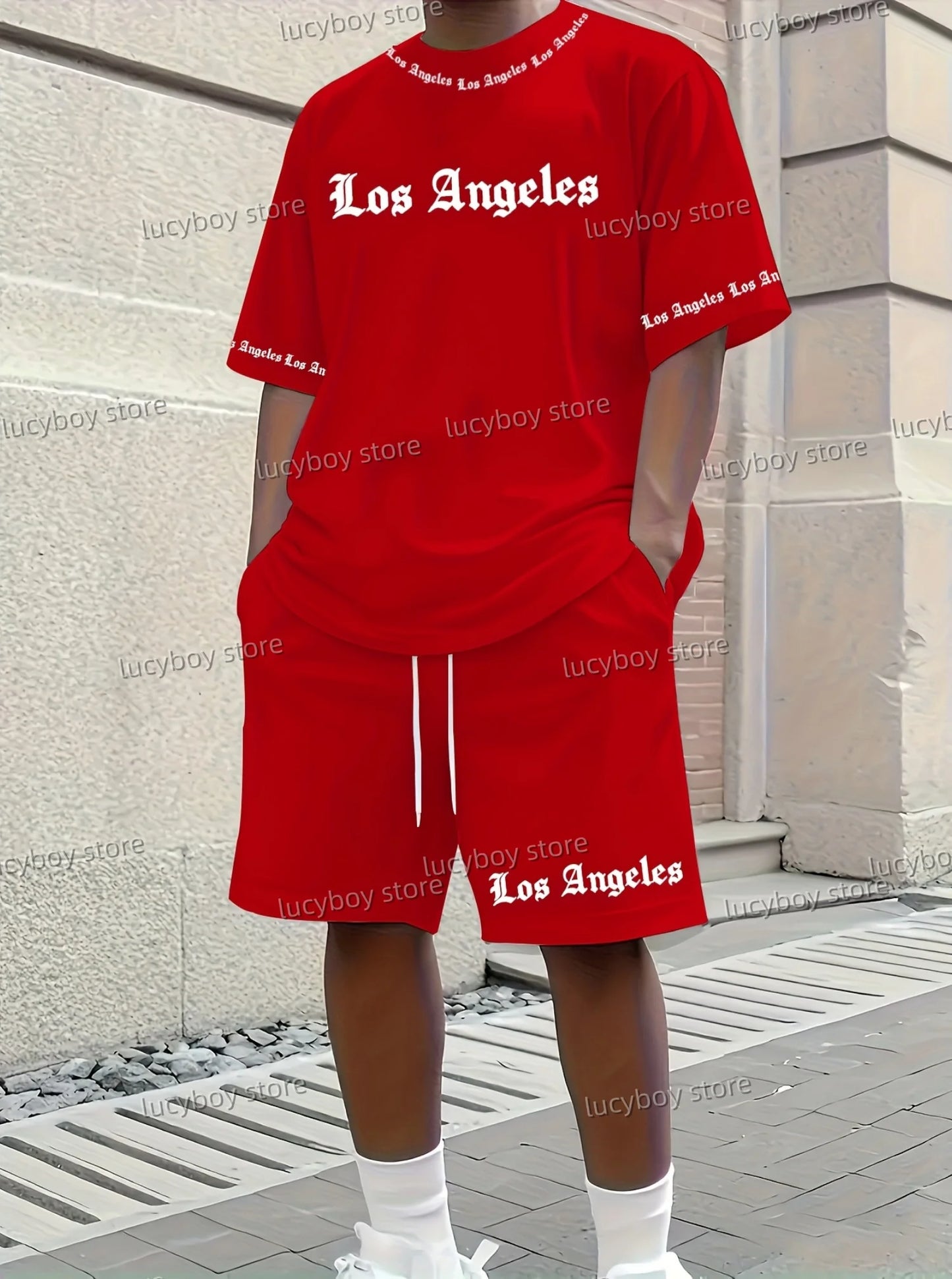 2025 Los Angeles Printed Men's Suit 2 Pieces Set Casual Suit SportswearFitness Set  Men's Oversized Clothes