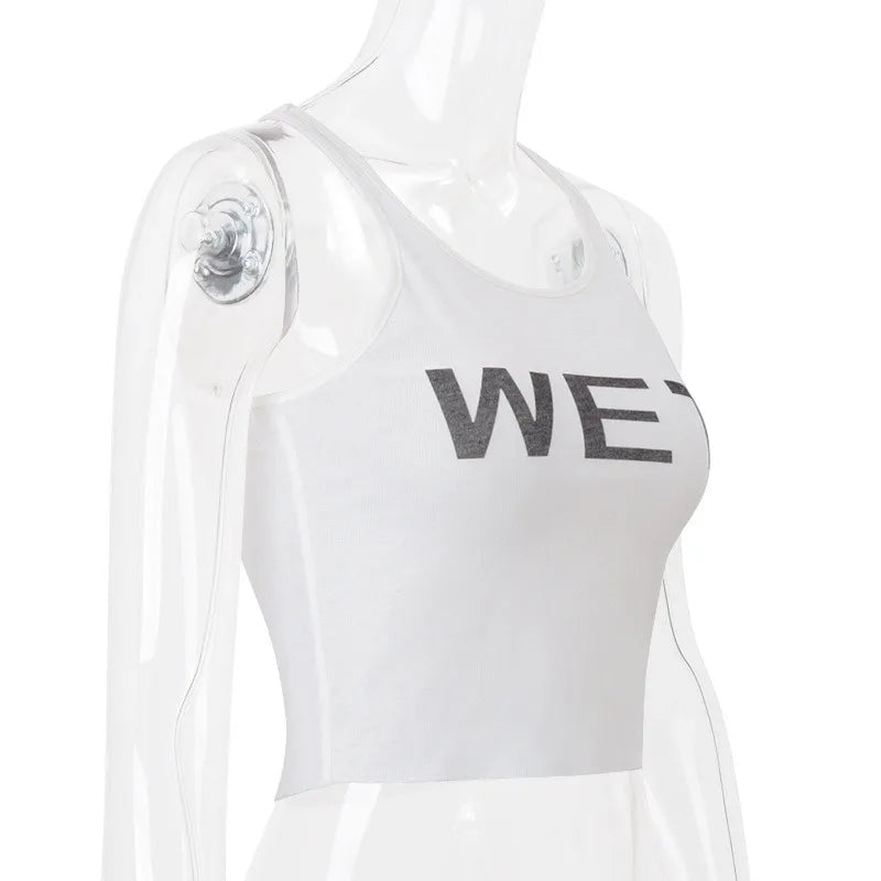 Shestyle Transparent White Crop Top Women 2024 Autumn Sleeveless Wet Letter Print Super Stars Same Style Tank Theatrical Costume