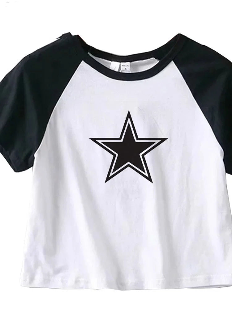 Y2K Clothes Star Tops, Tshirt Harajuku Retro Fashion Gothic Short Sleeve Crop Sexy Tops Aesthetics Tops Short Navel