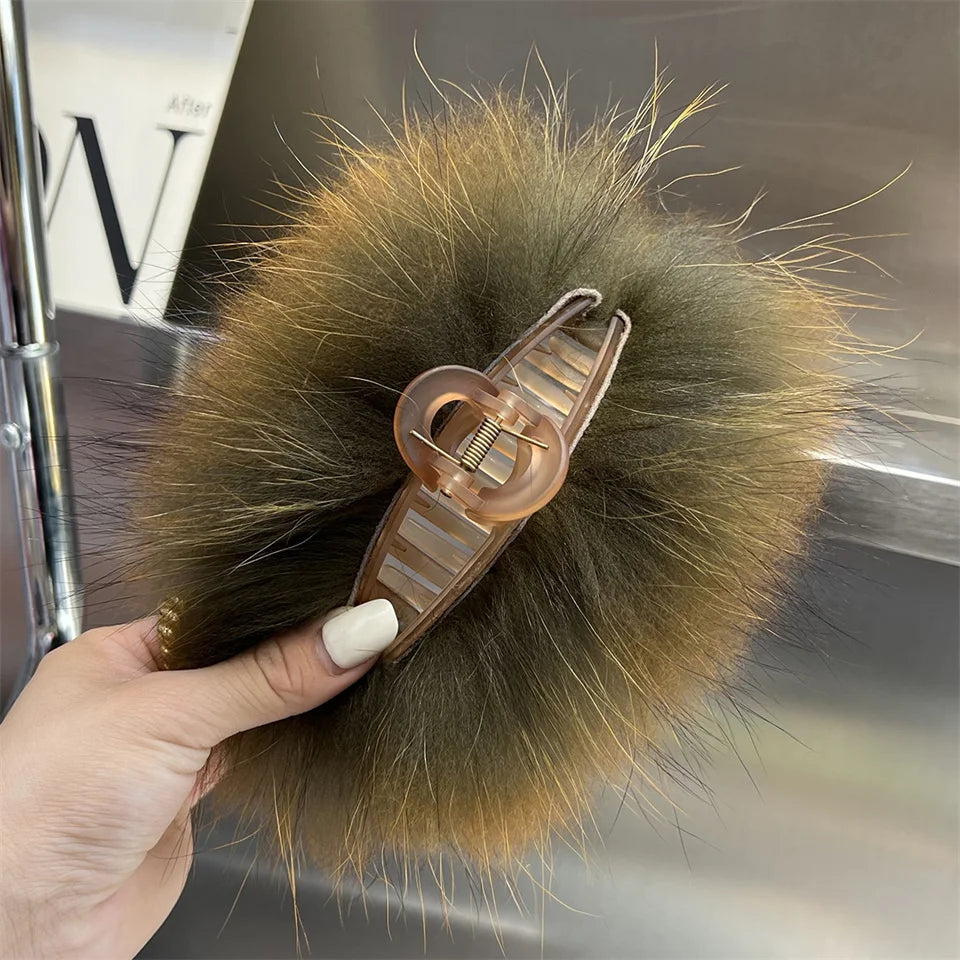 New Jelly Color Fox Fur Hair Clip Woman Claw Clip For ladies Sweet Hair Ornament Hair Hold Headband Fur Hairpin Hair Accessories