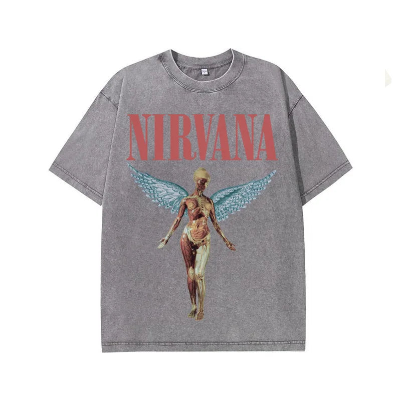 Nirvana Kurt Cobain Vintage Washed Retro Tie-Dye Loose Fit T-Shirt