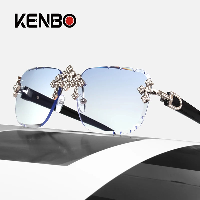 2025 Fashion Square Rimless Sunglasses For Women Cross Diamond Metal Frame Luxury Eyewear Cut Lens UV400 Shades Sun Glasses