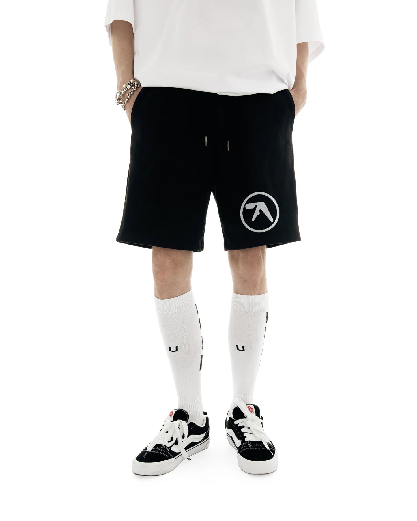 Punk Aphex Twin Print Shorts Oversize Hip Hop Men Streetwear Harajuku Clothes Goth Rock Kpop Drawstring Shorts Y2k Korean Unisex