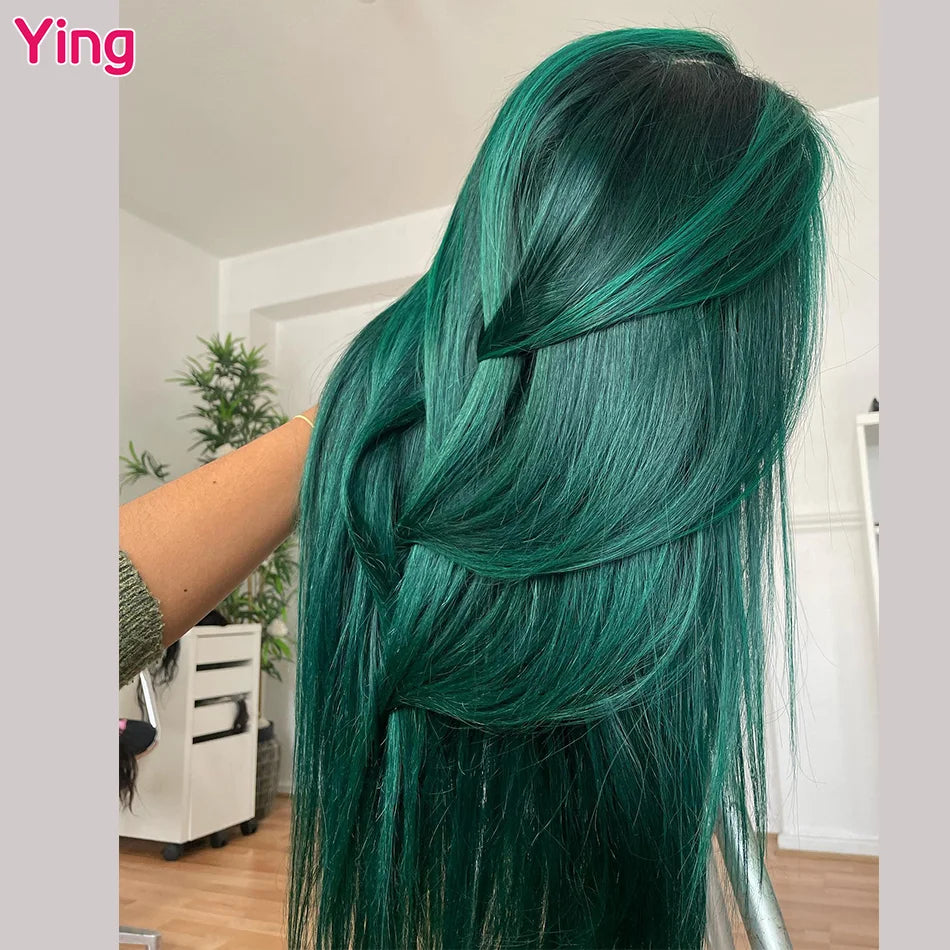 Highlight Emerald Green Colored 200% Bone Straight 13x4 13x6 Lace Frontal Wigs Human Hair PrePlucked 5x5 Closure Wigs For Women