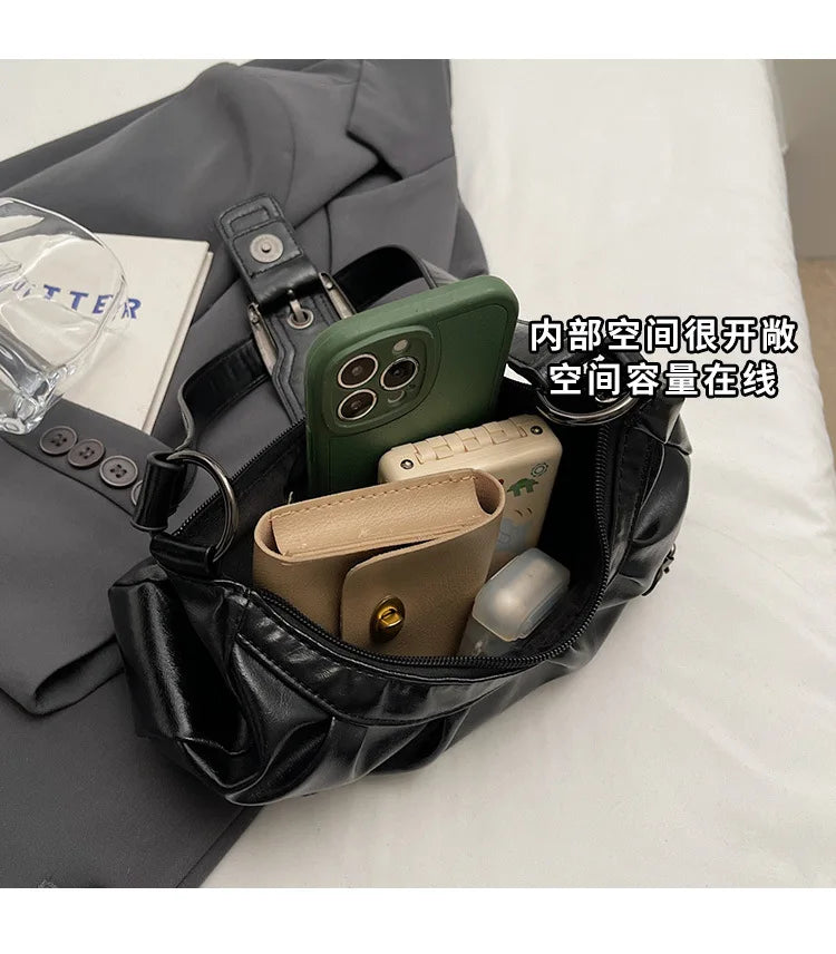 Y2K Retro Pleated Hobo Shoulder Bag for Women Hot Selling Maillard Style Underarm Bag Clutch Handbags for Travel Work Shopping