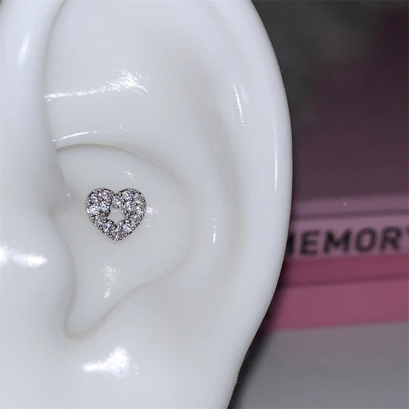 1pcs Silver Color Wing 316L Stainless Steel Ear Bone Nail for Women New Fashion Full of Rhinestone Earrings Accessories for Ear