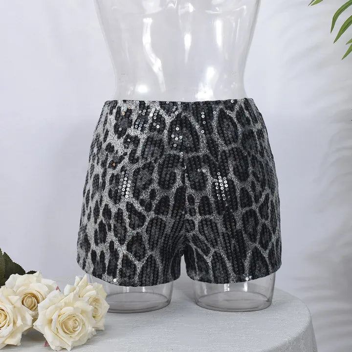 HLJ&GG Y2K Summer New Letter Tank Top Two Piece Sets Women Round Neck Sleeveless Vest + Sequin Leopard Shorts Outfits Streetwear