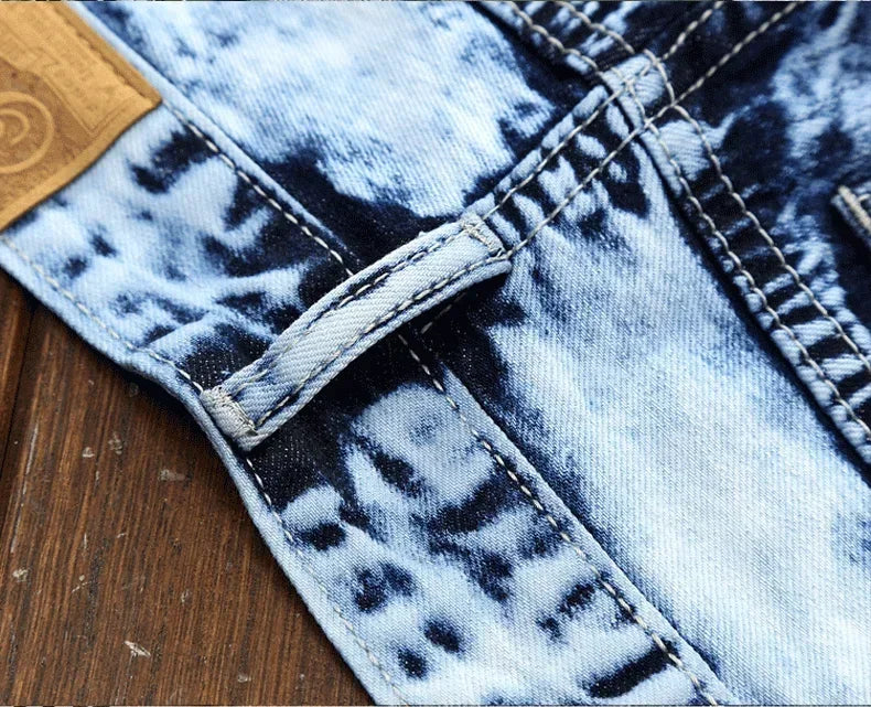 Denim Embroidered Patchwork Ripped Jeans (without Belt) Slim Fashion High Street Motorcycle Denim Pants Male Designer Clothes, men's jeans