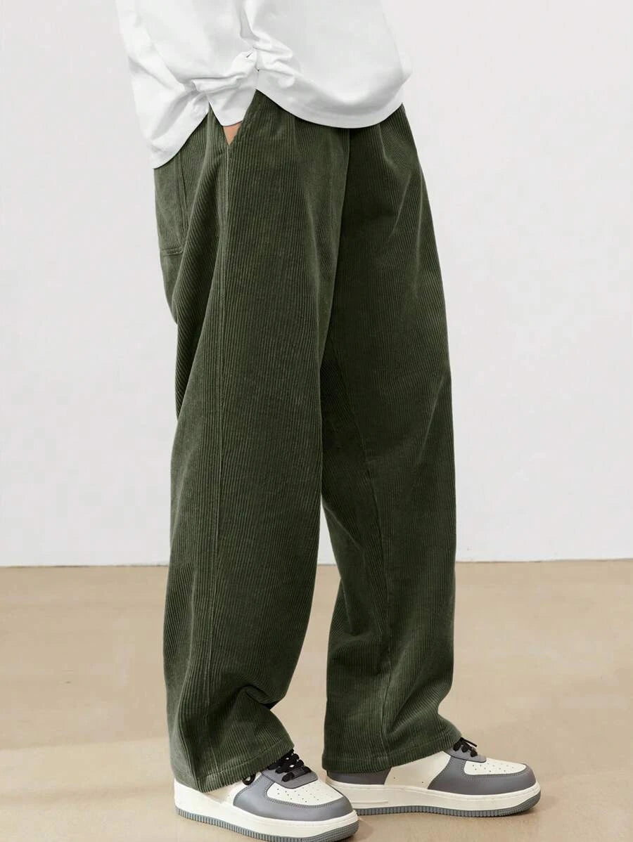 2026 new fashion Men's Corduroy Straight Casual Pants spring autumn Outdoor Streetwear with Drawstring Elastic Waist