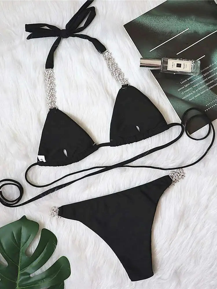 DEAT Sexy Lace-up Swimsuit Women's Solid Color Cross Hollow Out Design Bikini Two-piece Set Beach Party 2026 Summer New 11XX0987