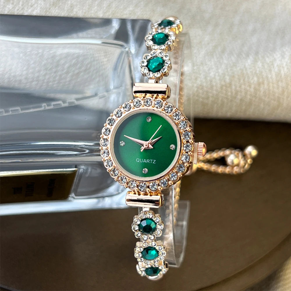 Foreign trade chalcedony bracelet watch set with diamond light luxury live new fashion quartz watch pull diamond women's watch