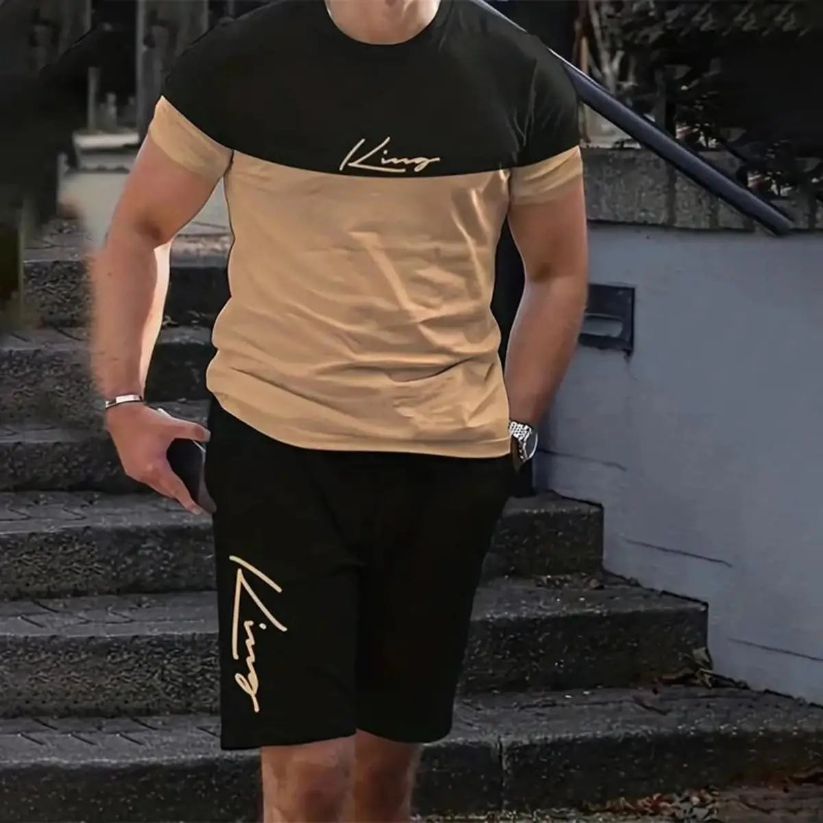 2025 New Fashionable Letter Printed Men's Short Sleeve Summer Fresh Men's Sports Fitness T-shirt Loose Round Neck Top