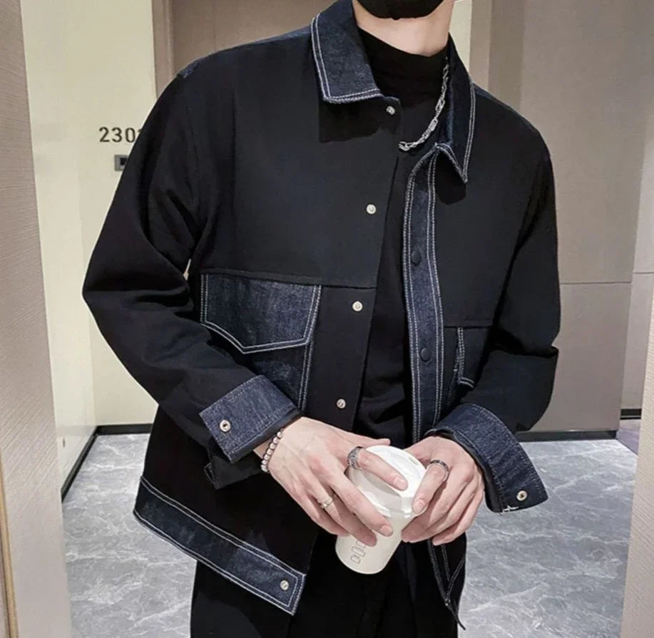 V-neck Button Denim Jackets Man Casual Vintage Outwear Designer Y2k Elatic In Lowest Price Low High Quality Cowboy Coat for Men