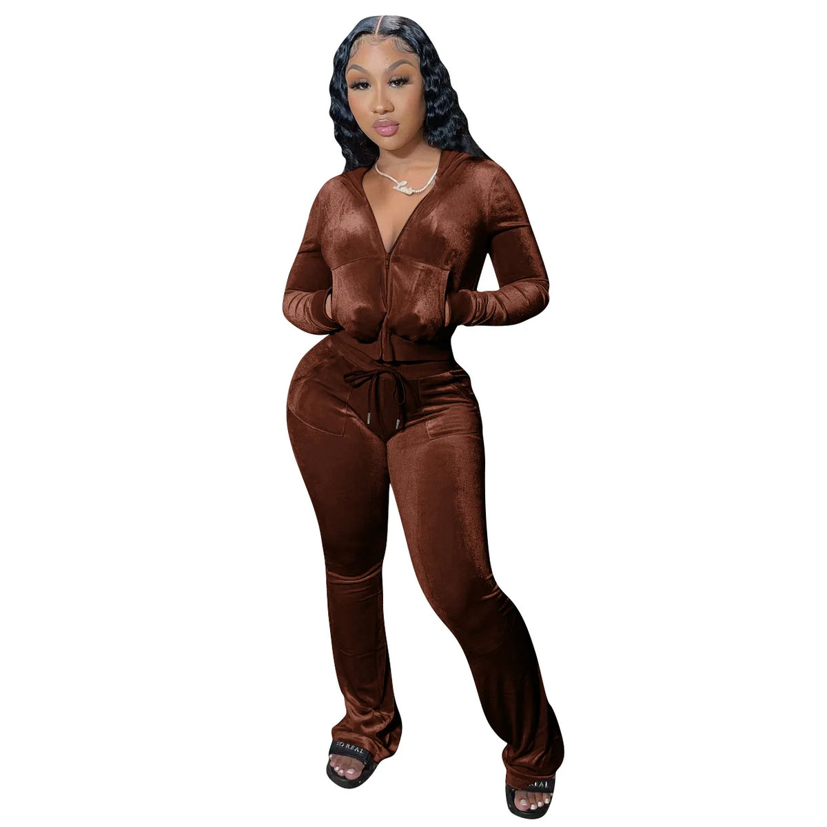 Fashion Sexy Slim 2 Piece Set For Women Casual Solid Hooded Zip Tops+High Waist Pants Sets Outfits Lady Sports Women's Clothing