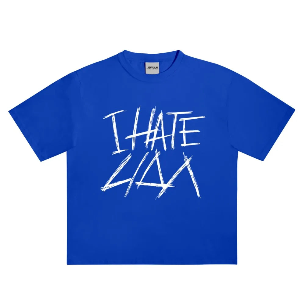 Oversized Men's Clothing Streetwear I HATE LIDA Print Hip Hop Korean Short Sleeve Y2k Tops Tee Cotton Graphic Unisex Tshirt Goth