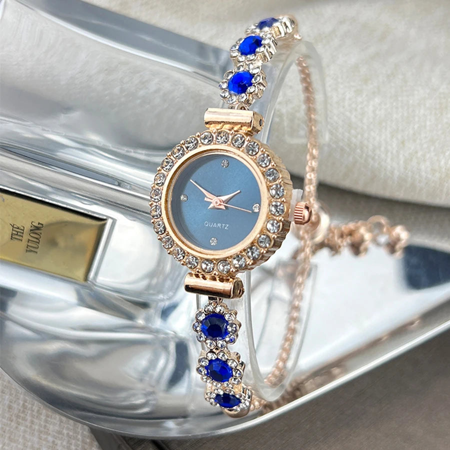 Foreign trade chalcedony bracelet watch set with diamond light luxury live new fashion quartz watch pull diamond women's watch