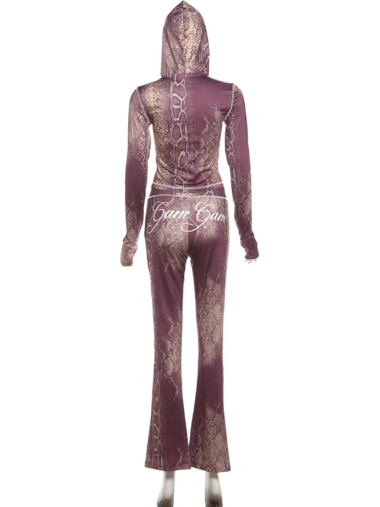 Snake Print Zip Jacket & Pants Set — Women's Tracksuit