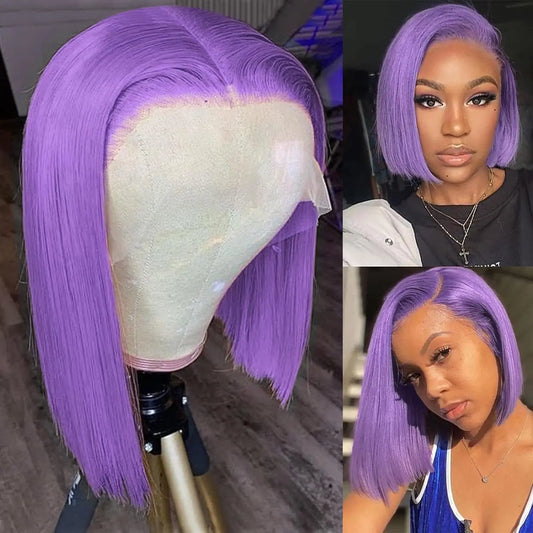 Purple Bob Wig 13x4 Lace Front Wigs Human Hair Short Bob Transparent Lace Pre Plucked Hairline