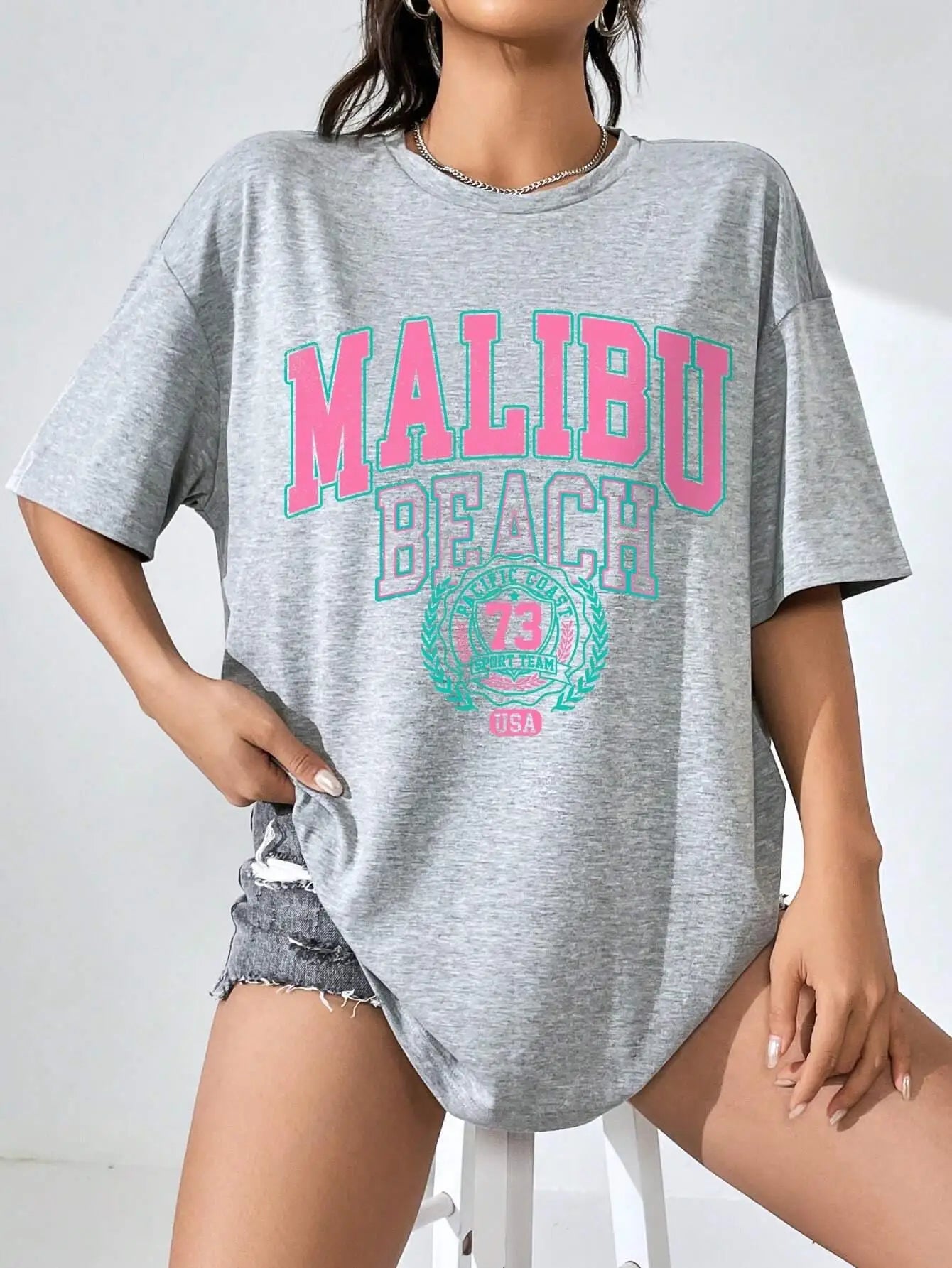Malibu Beach Letter Print Print Womens T-Shirts Street Casual Tshirt Summer Brand Tee Clothing Hip Hop Breathable Tshirts Women
