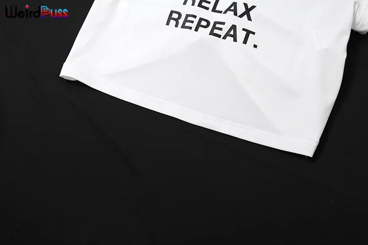 Weird Puss Casual T-Shirt Monogram Y2K  Women Shorts Sleeve Shirring Crop Tops Chic Hot Hot Girl Wild Streetwear Tees