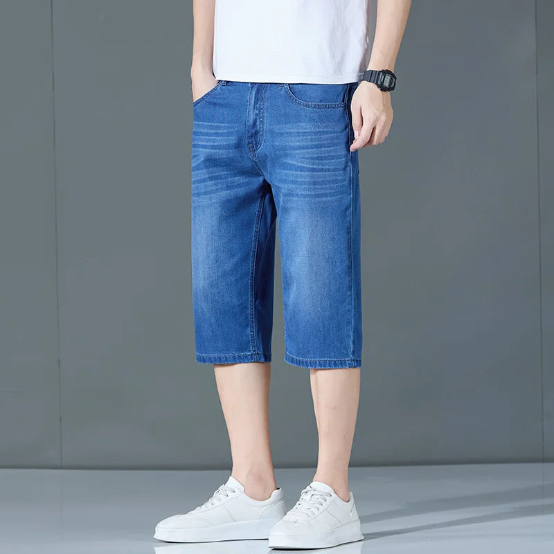 denim shorts, seven-point pants, new style, loose mid-length pants, casual, summer thin men's Troupers, men's jeans