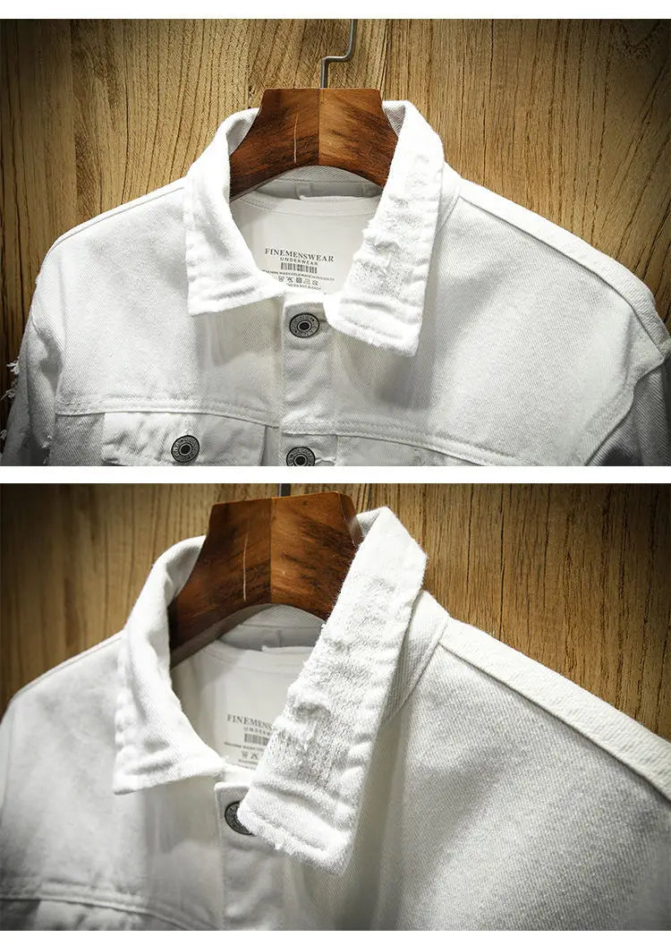 Jackets Men Denim Coats Hole Jacket Casual Loose Single Breasted Turn Down Collar Full Sleeve Simple Autumn Winter Coat