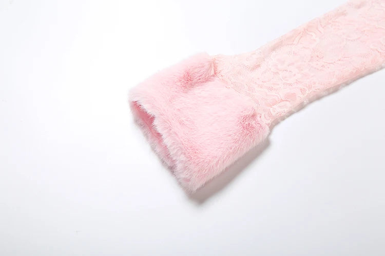 Weird Puss Furry Jacquard Patchwork 2-Piece Set Women Hook Buckle Crop Top+Stretch Ruched Peach Hip Skirt Sexy Skinny Outfits