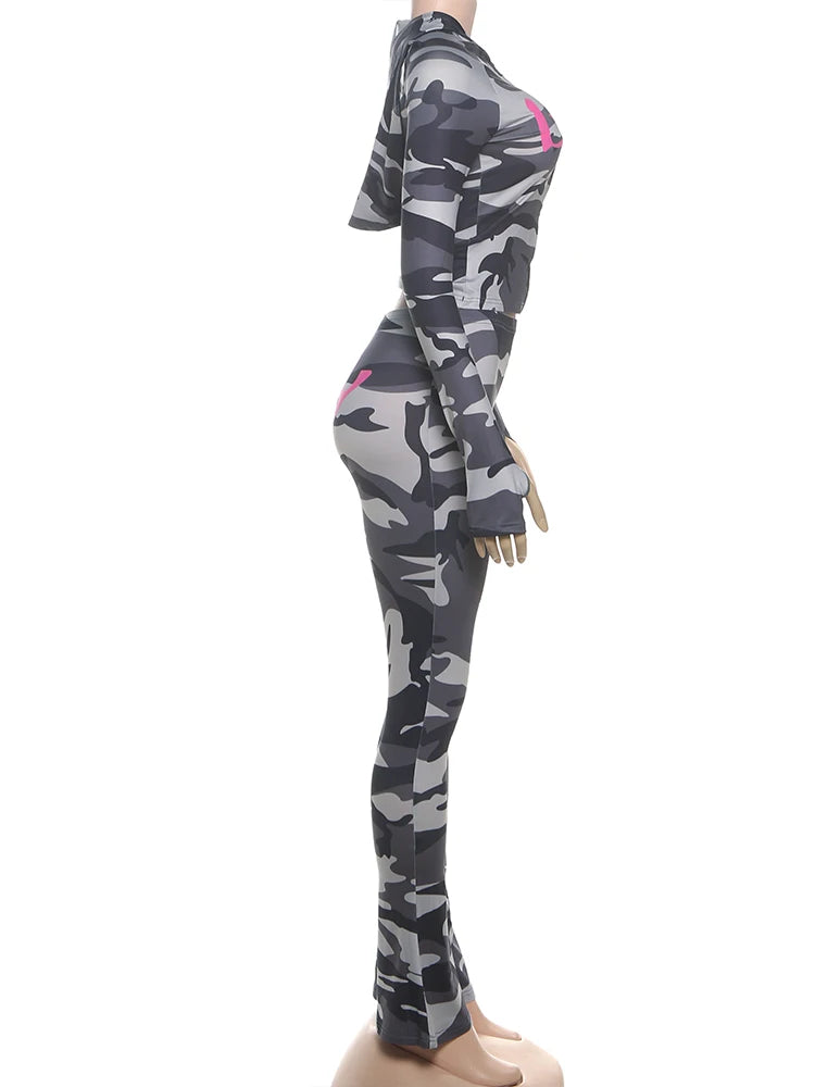 Weird Puss Letter Leopard Print 2 Piece Set Women Casual Zip Hooded Crop Jacke+Leggings Matching Stretch Sporty Street Outfits