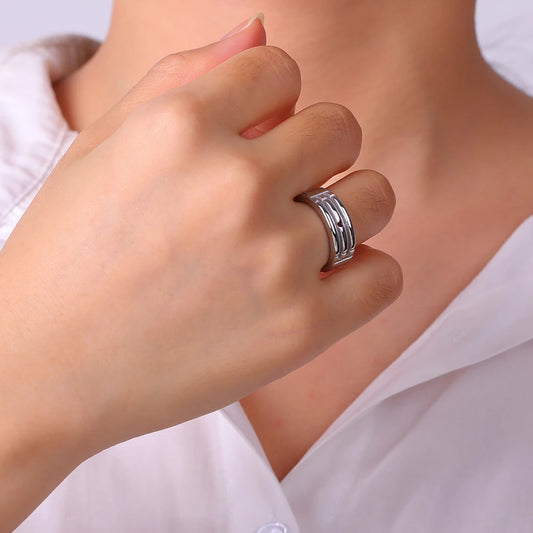Teamer Geometric Wide Stainless Steel Ring for Women Men Couple Fashion Minimalist Silver Color Finger Ring Engagement Jewelry