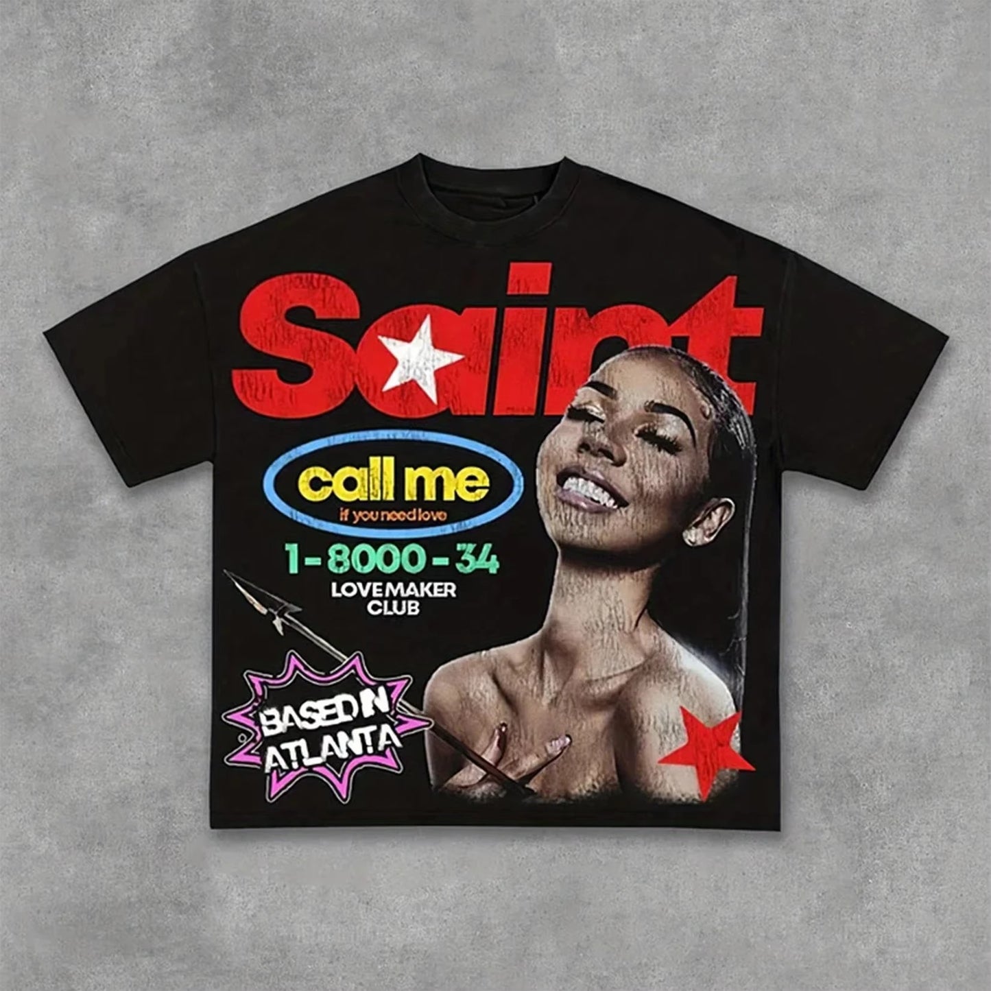 Portrait Print Crew Neck Tee — Unisex Y2K Hip Hop