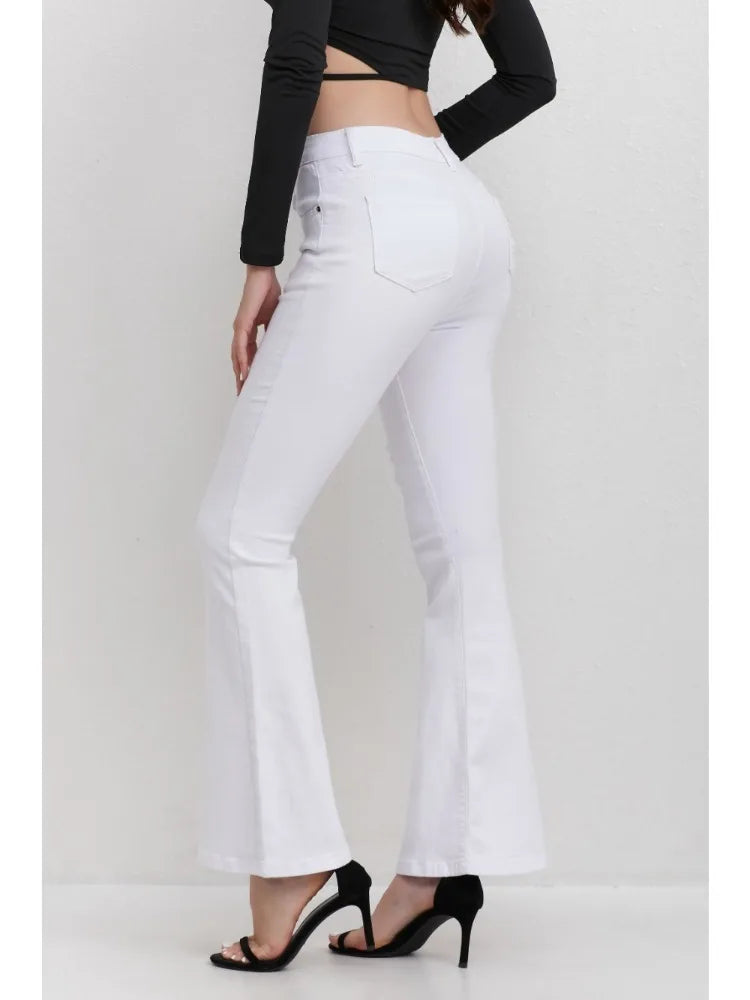 Ladies White jeans, Trousers High waisted  Distressed Flare Leg Fashionable Jeans Street style Outfit