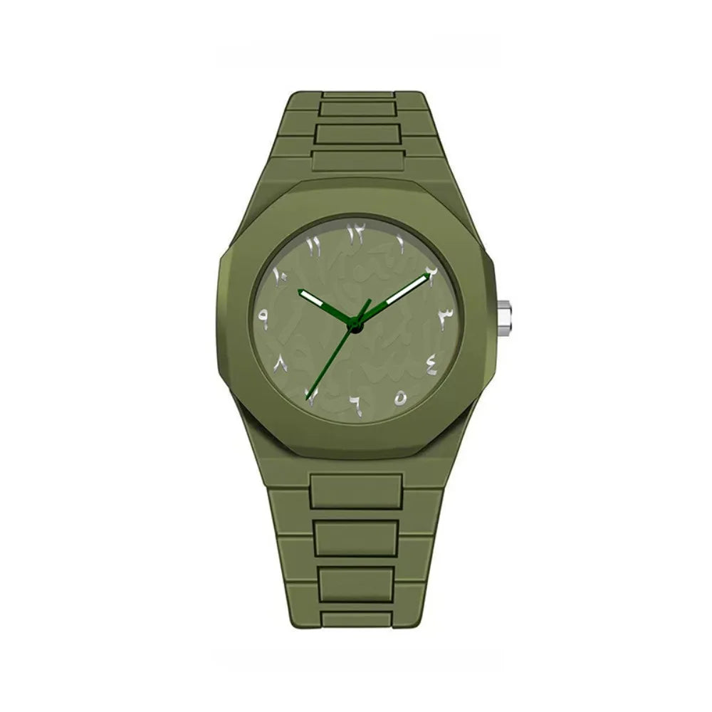 Arabic Dial Waterproof Watch Round Dial Plastic Strap Business Watch Color Strap Exquisite Design Couple Watch Casual Wear