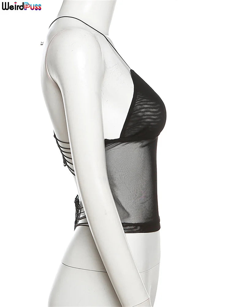 Weird Puss Halter Neck Women Crop Tops v Neck Backless Spaghetti Strap Butterfly Sexy Summer Fashion Clubwear Nightout Wild Vest