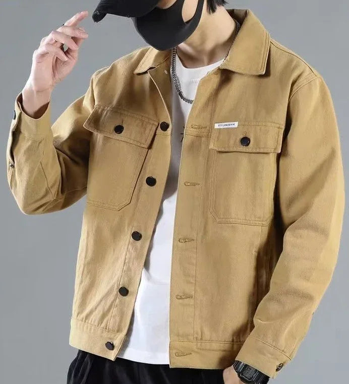 Button Black Denim Jackets Man Autumn Coat for Men Khaki Rock on Board Clothing Winter 2024 Designer Aesthetic Large Size