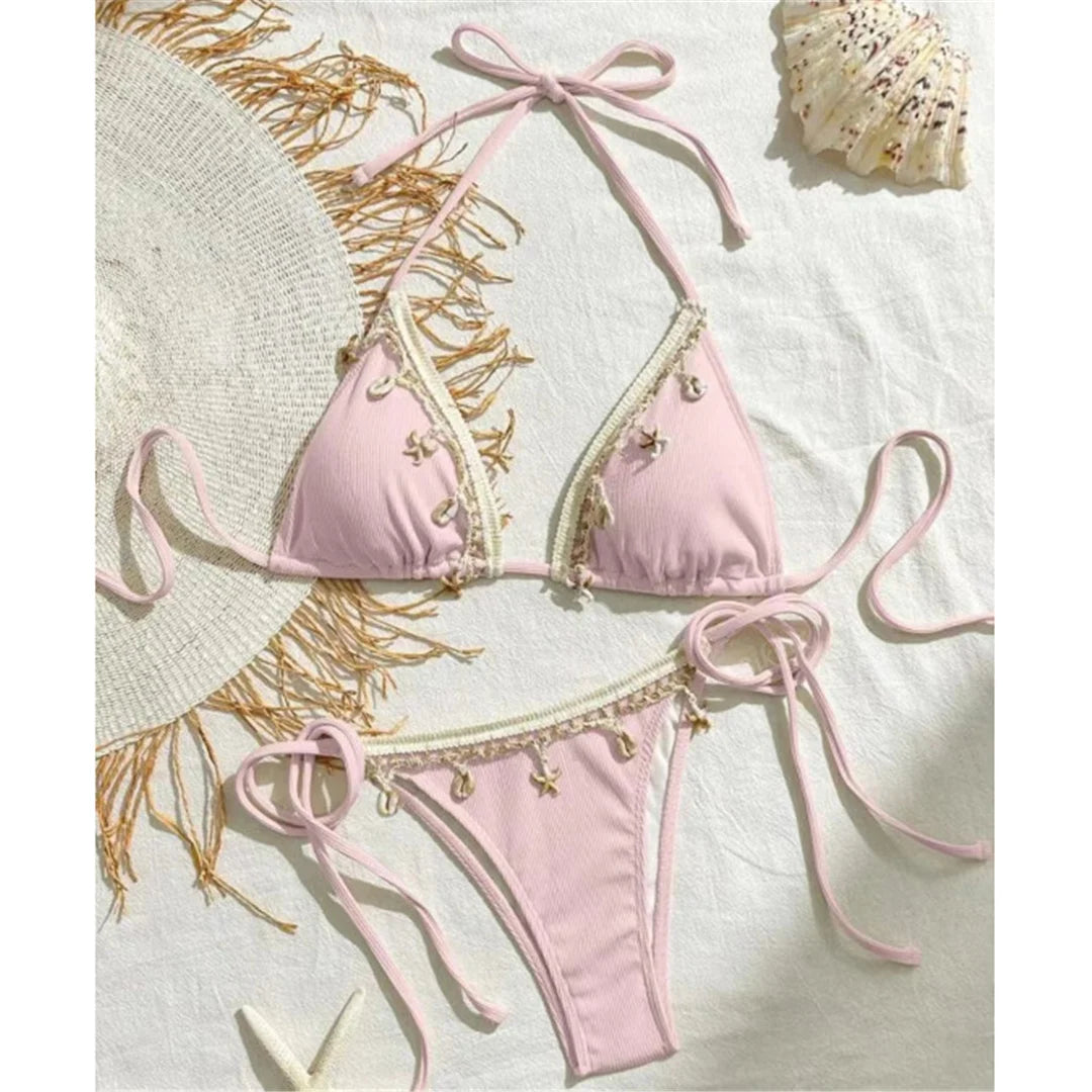 New Splicing Halter Strappy Brazilian Bikini Women Swimwear Female Swimsuit Two-pieces Bikini set Bather Bathing Suit Swim V6024