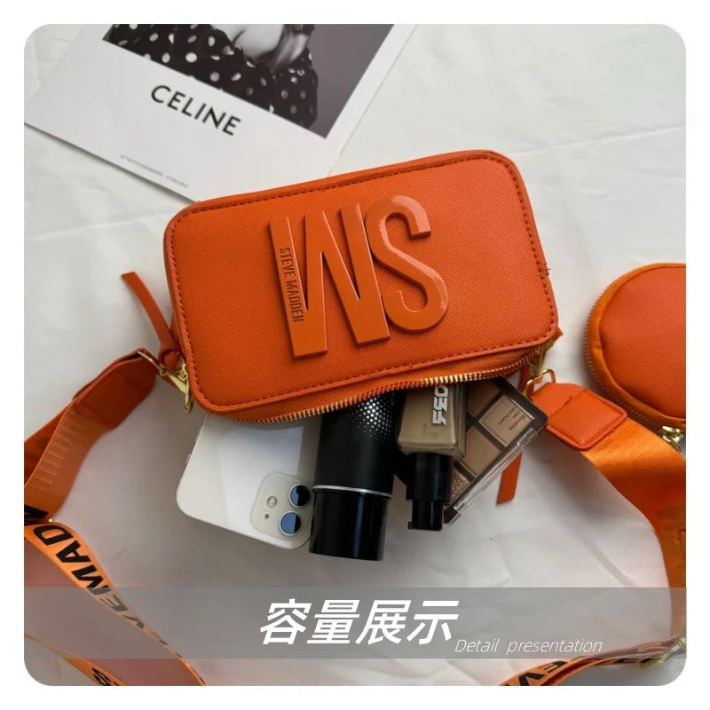 2024 Spring/Summer New Fashion Camera Bag with Wide Shoulder Strap, Lettering, Small Square Bag, Crossbody Bag