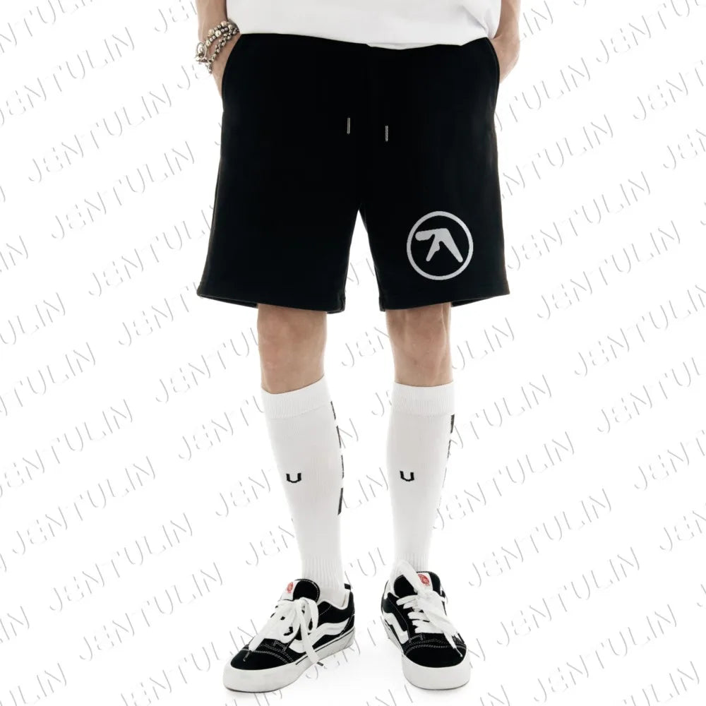 Punk Aphex Twin Print Shorts Oversize Hip Hop Men Streetwear Harajuku Clothes Goth Rock Kpop Drawstring Shorts Y2k Korean Unisex