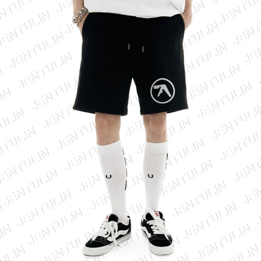 Punk Aphex Twin Print Shorts Oversize Hip Hop Men Streetwear Harajuku Clothes Goth Rock Kpop Drawstring Shorts Y2k Korean Unisex