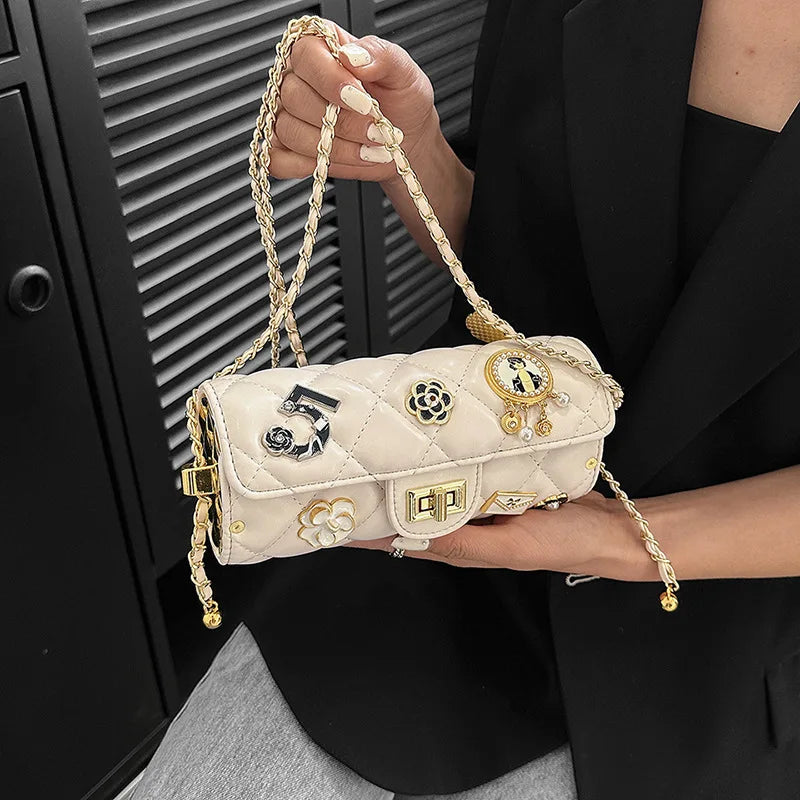 Fashion Shoulder Bag for Women Small Fragrant Style Diamond Grid Texture Crossbody PU Leather Square Bag