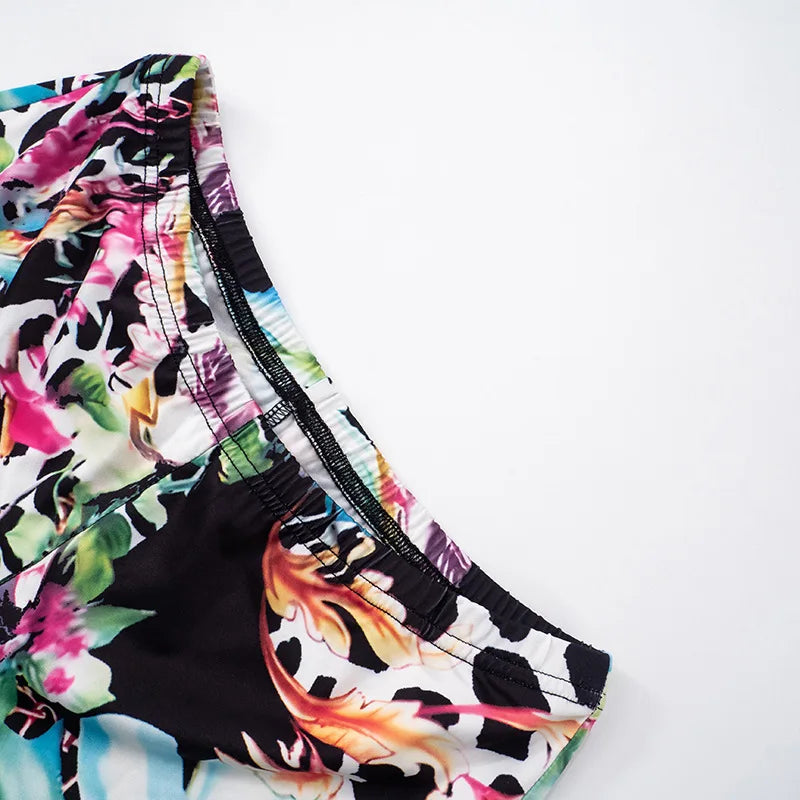 Sexy Nightclub Party Bikini Set with Irregular Round Buckle Printed Backless Short Tight Spring Summer Women's Lingerie Swimwear