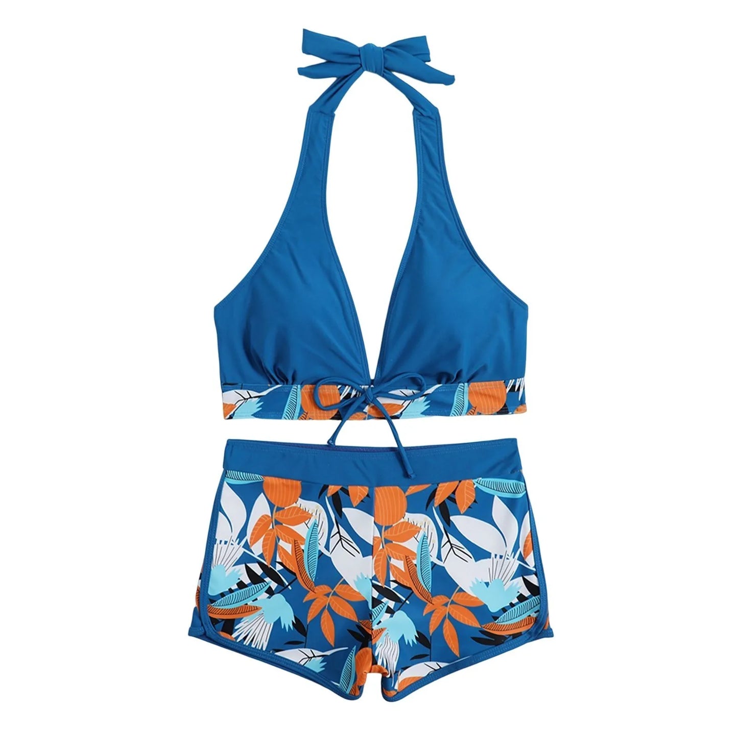 Shorts Bikinis Set  High Waist Swimsuit Women Swimwear  Plant Print Bathers Bathing Swim Suit Beachwear